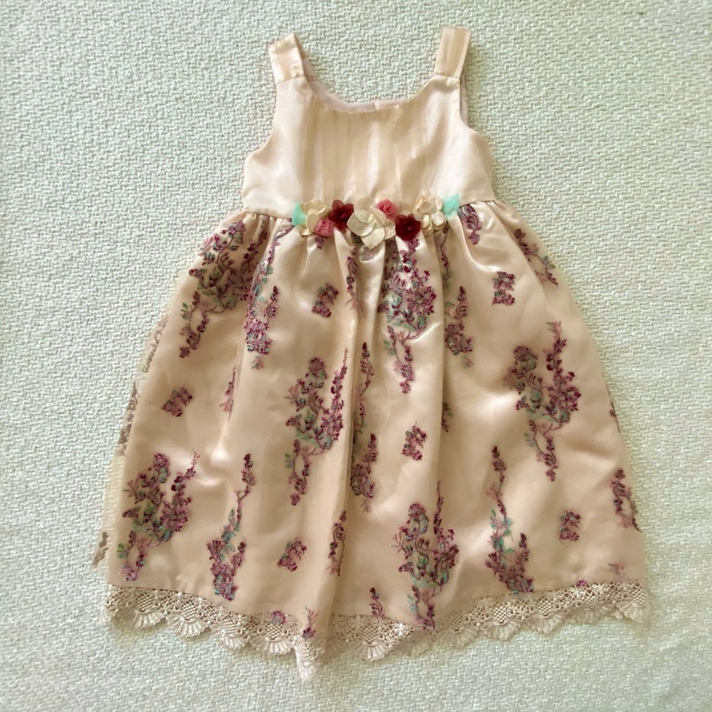 Bonnie Jean Champagne Ivory Cream Floral Embroidered Formal Girl's Dress